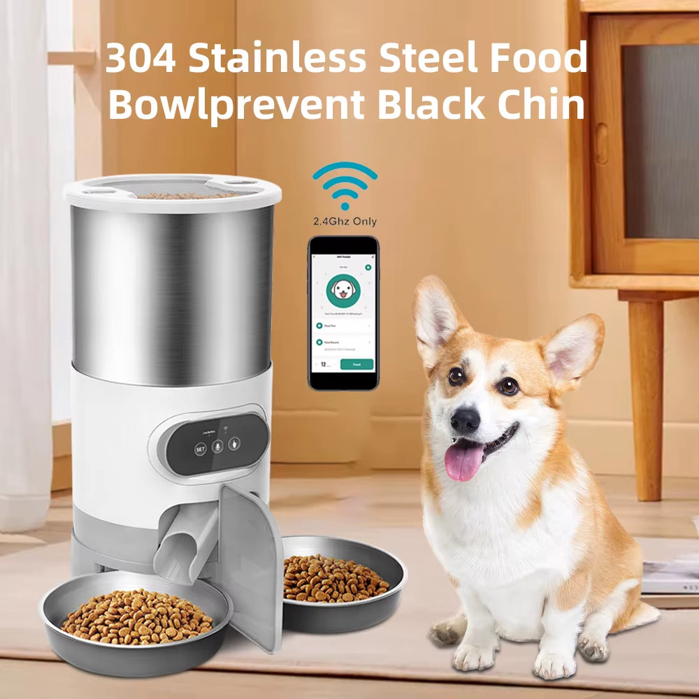 Revolutionary Smart APP Pet Feeder: Automatic Stainless Steel Dispenser for Cats and Dogs with Voice Recording and Timed Feeding