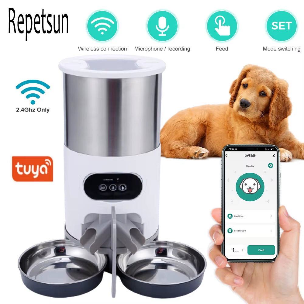 Revolutionary Smart APP Pet Feeder: Automatic Stainless Steel Dispenser for Cats and Dogs with Voice Recording and Timed Feeding